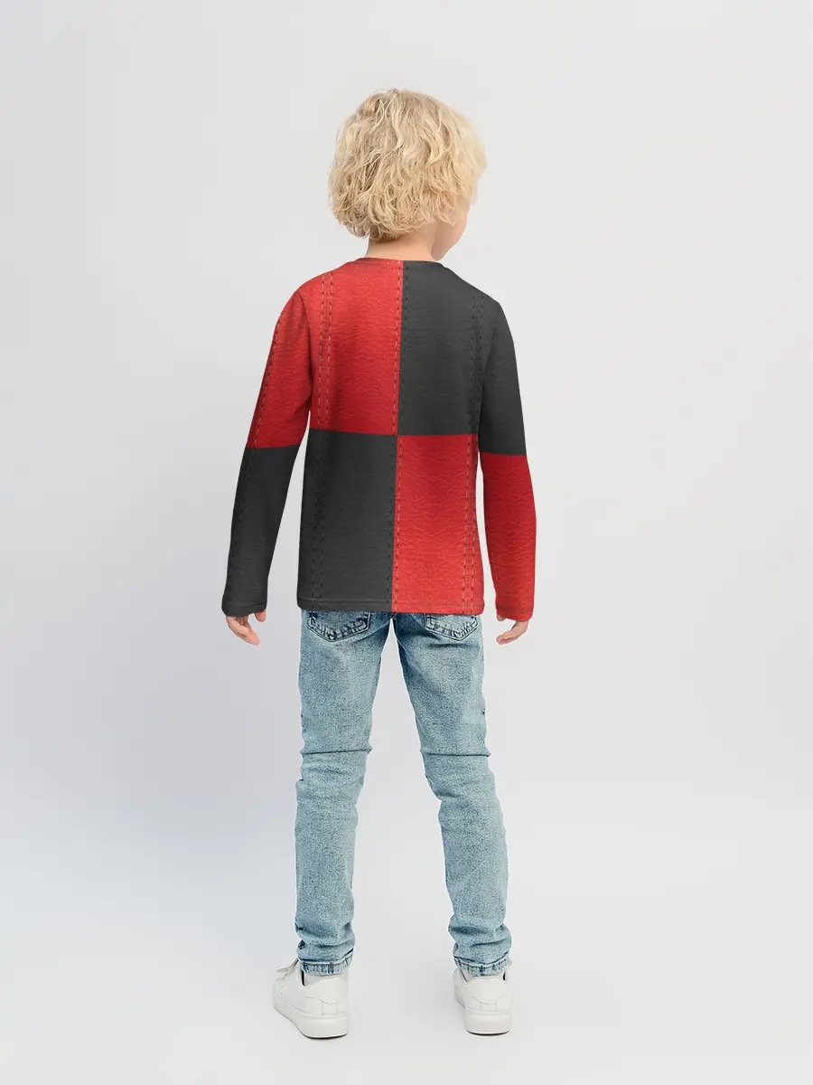 Детский лонгслив / Черно-красная Кожа