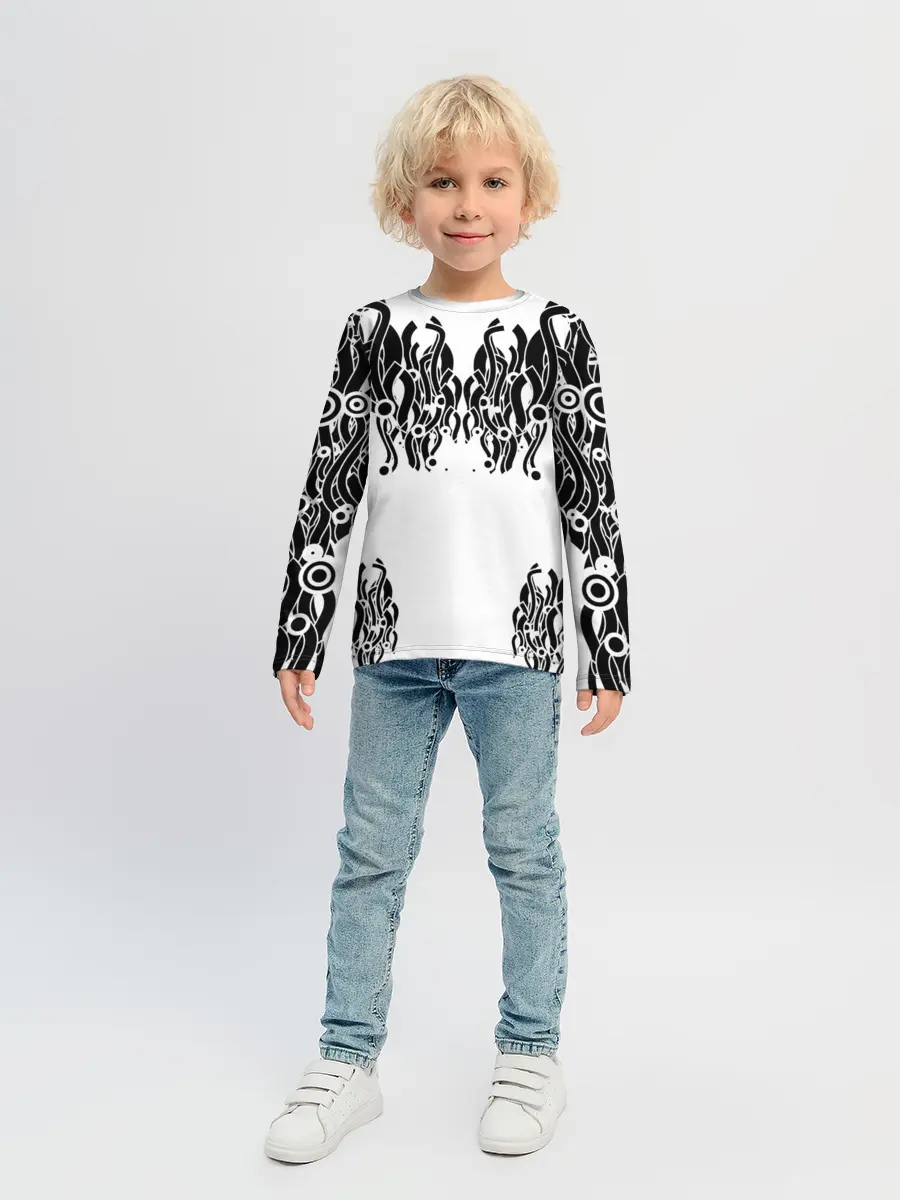 Детский лонгслив / абстракция, круги, линии,