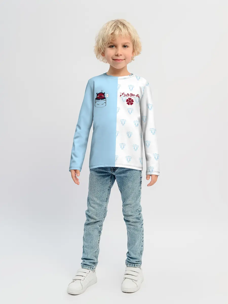 Детский лонгслив / Чёрный клевер Неро в кармашке