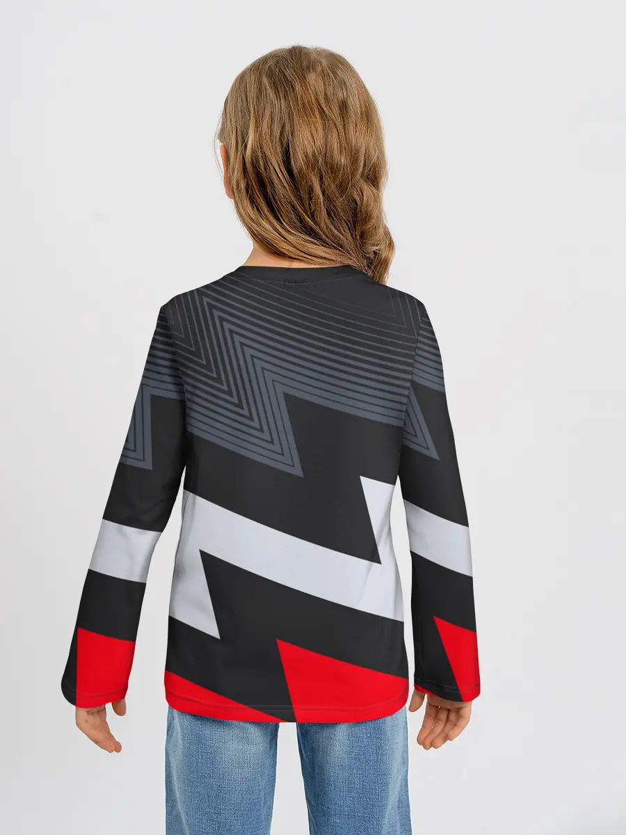 Детский лонгслив / Черно-красные зигзаги