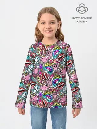 Детский лонгслив / сумасшедший стикербомб