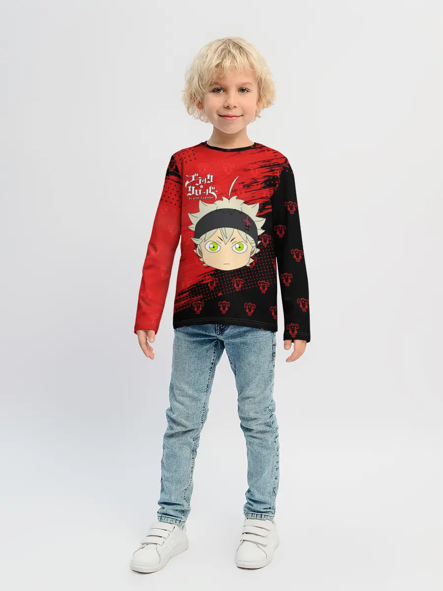 Детский лонгслив / Чёрный клевер голова Аста