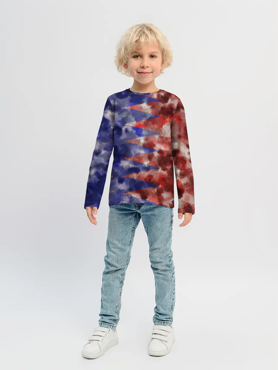 Детский лонгслив / Сине-Красные Разводы