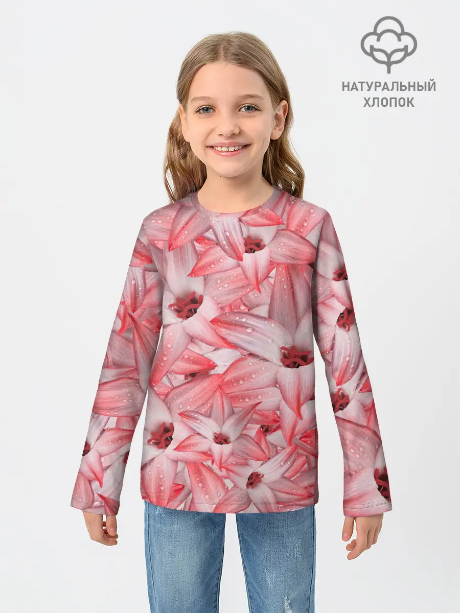 Детский лонгслив / Красные Цветы