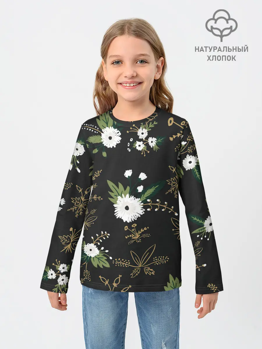 Детский лонгслив / Белые хризантемы