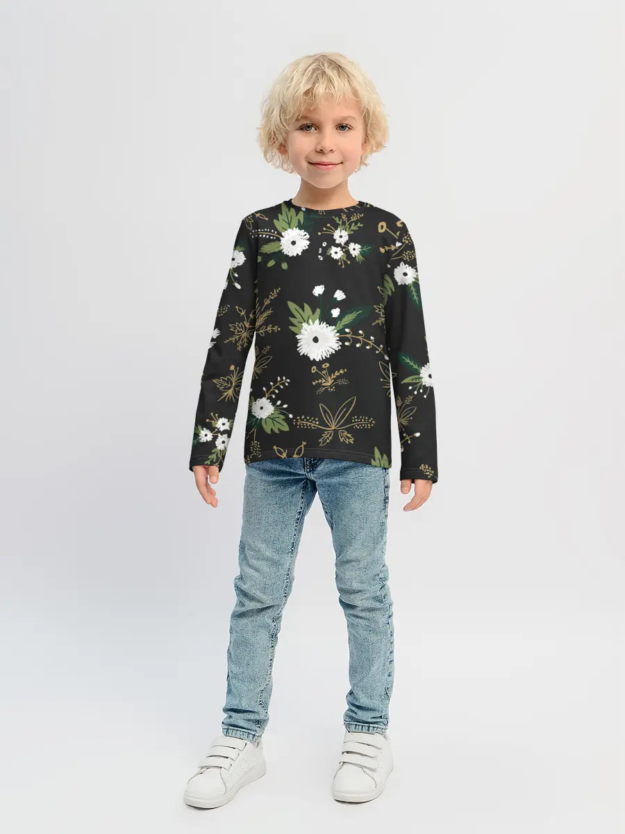 Детский лонгслив / Белые хризантемы