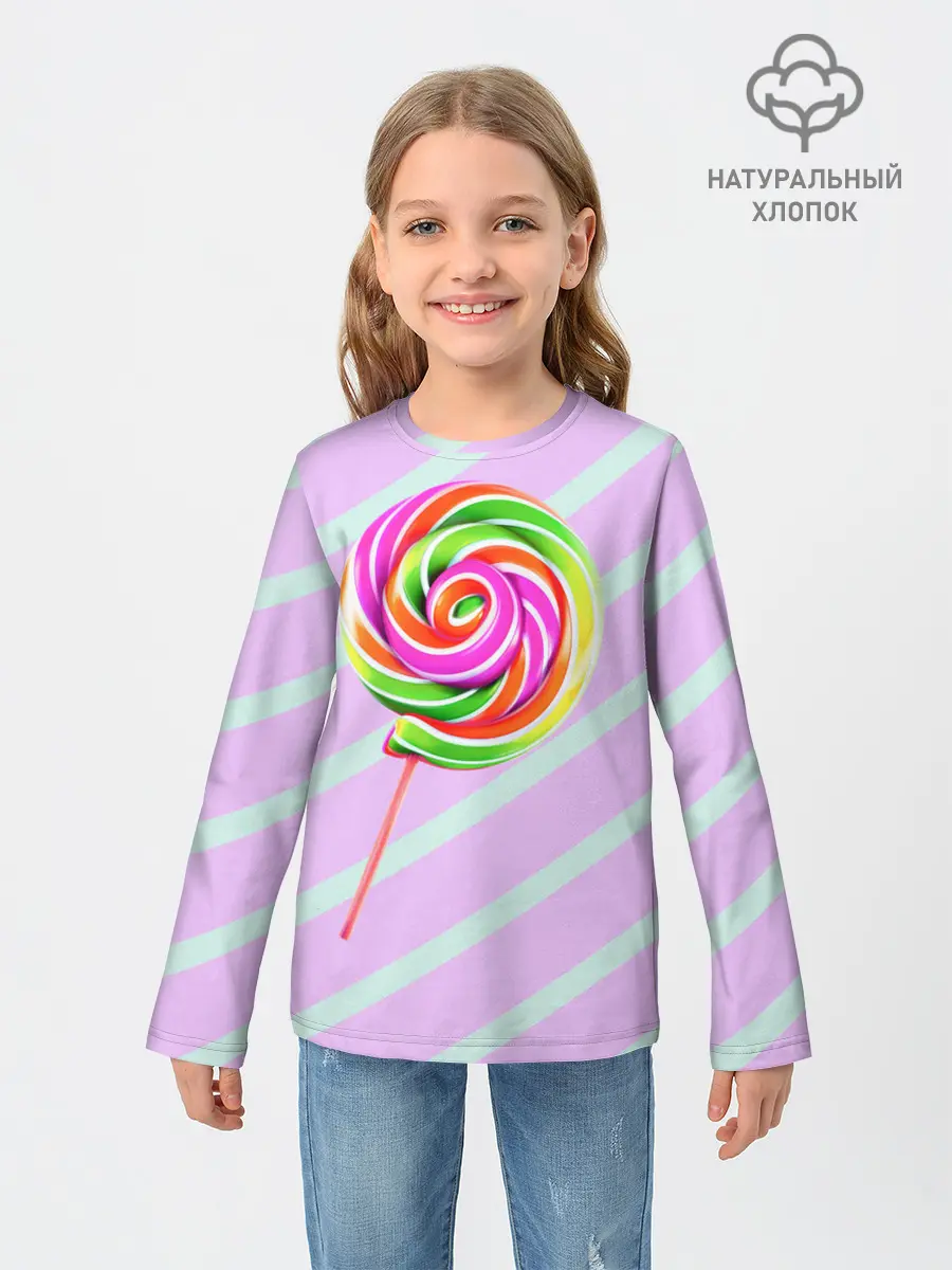 Детский лонгслив / Леденец графический фон