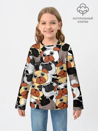 Детский лонгслив / Собаки мопсы