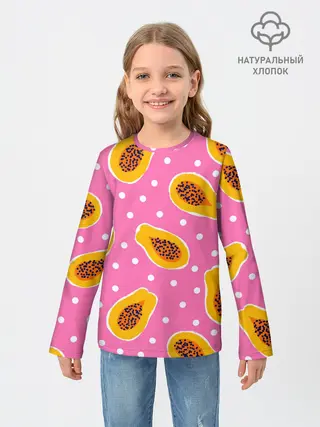 Детский лонгслив / Папайя на розовом