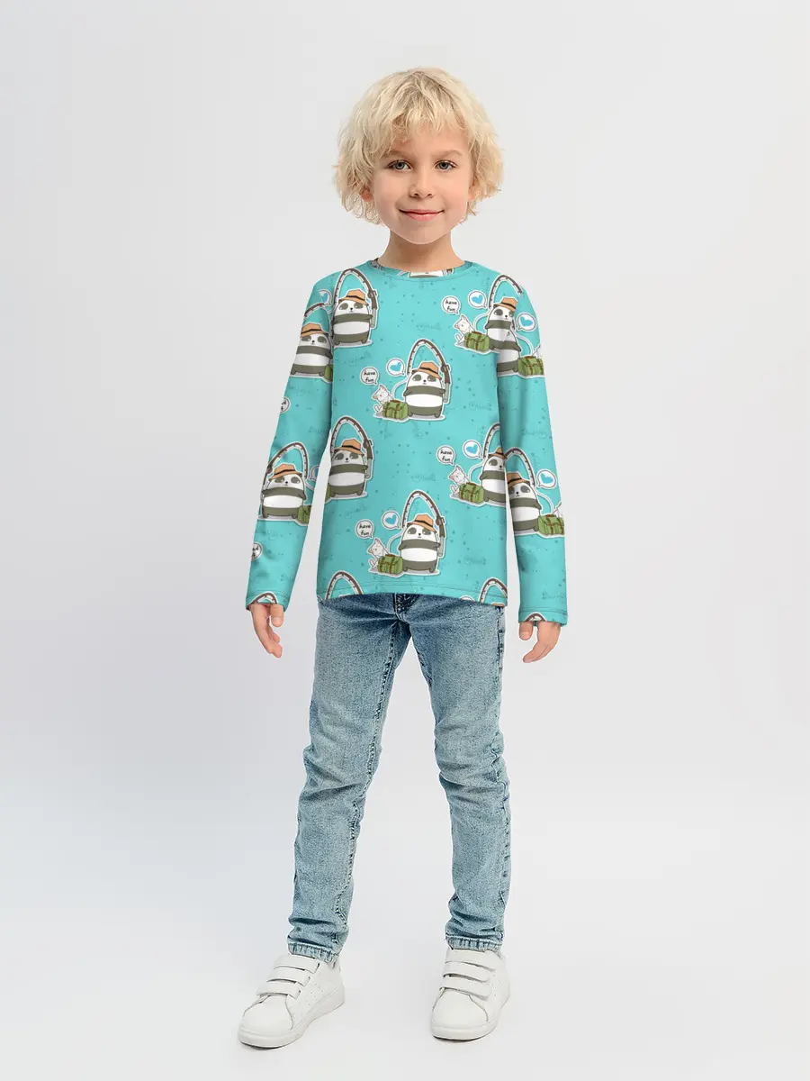 Детский лонгслив / Панда на рыбалке