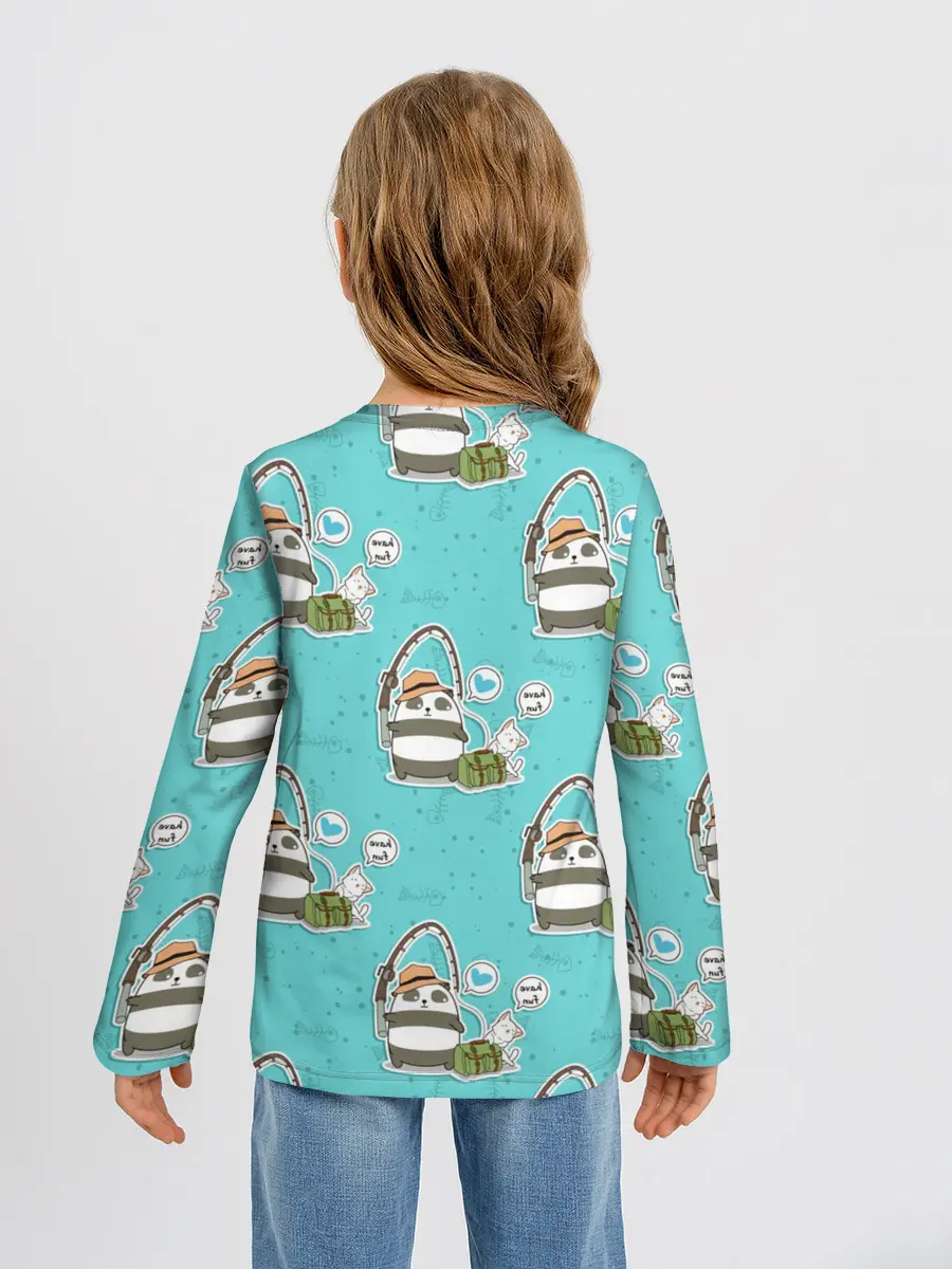 Детский лонгслив / Панда на рыбалке