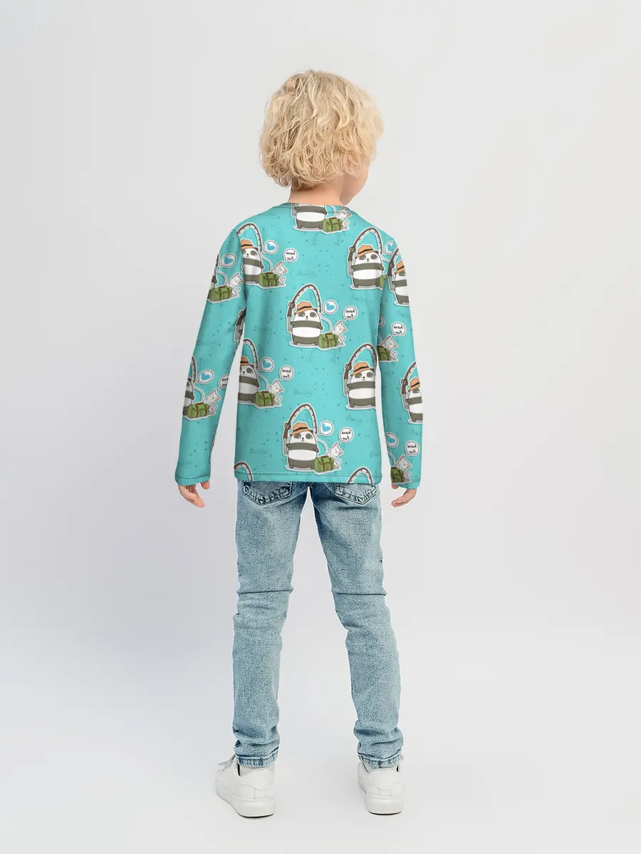 Детский лонгслив / Панда на рыбалке