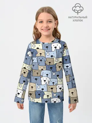 Детский лонгслив / Собачки рисунок паттерном