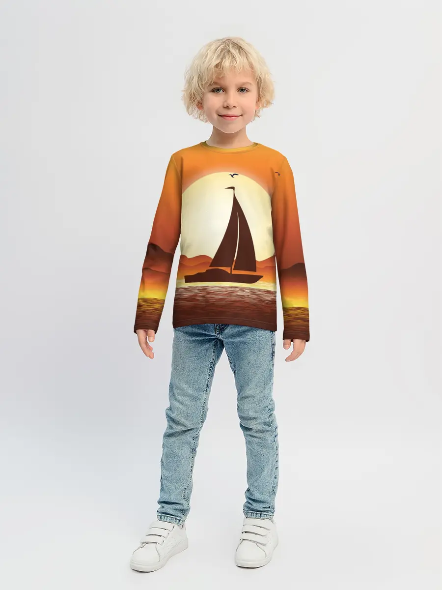 Детский лонгслив / Кораблик на закате
