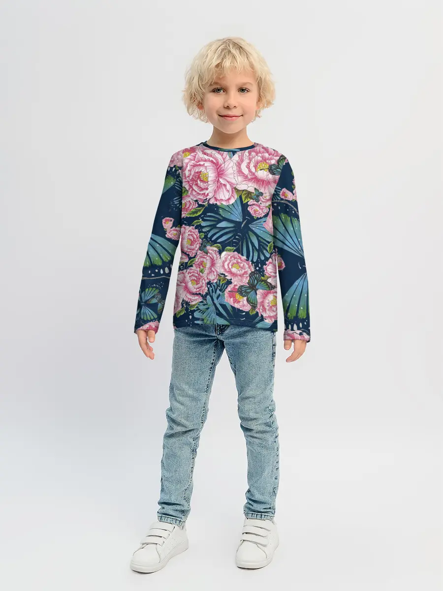 Детский лонгслив / Пионы