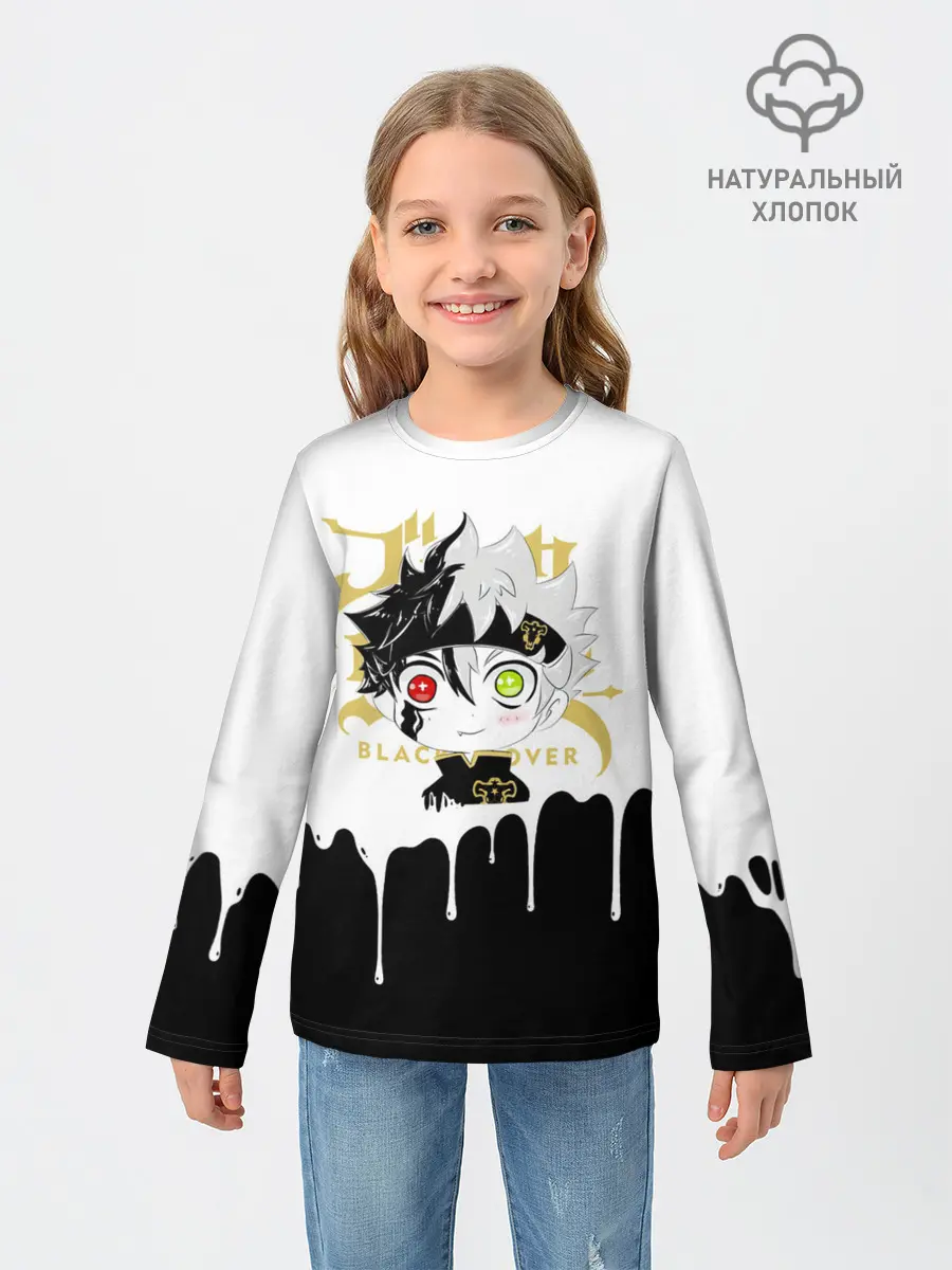 Детский лонгслив / Черный Аста белая краска