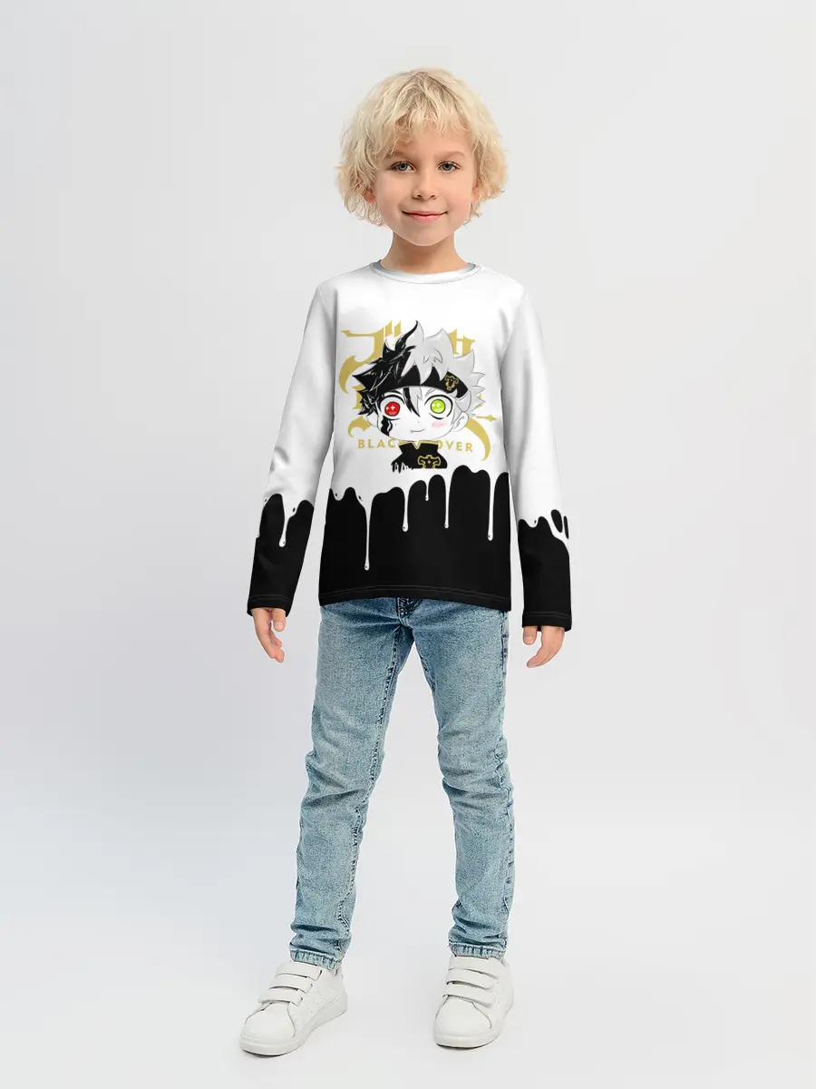 Детский лонгслив / Черный Аста белая краска