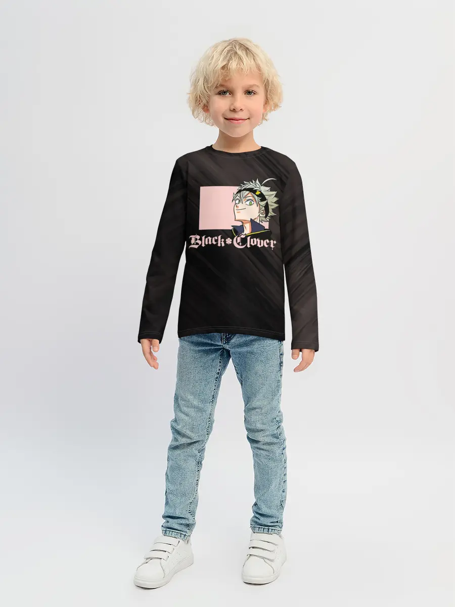 Детский лонгслив / Чёрный клевер Аста в розовом