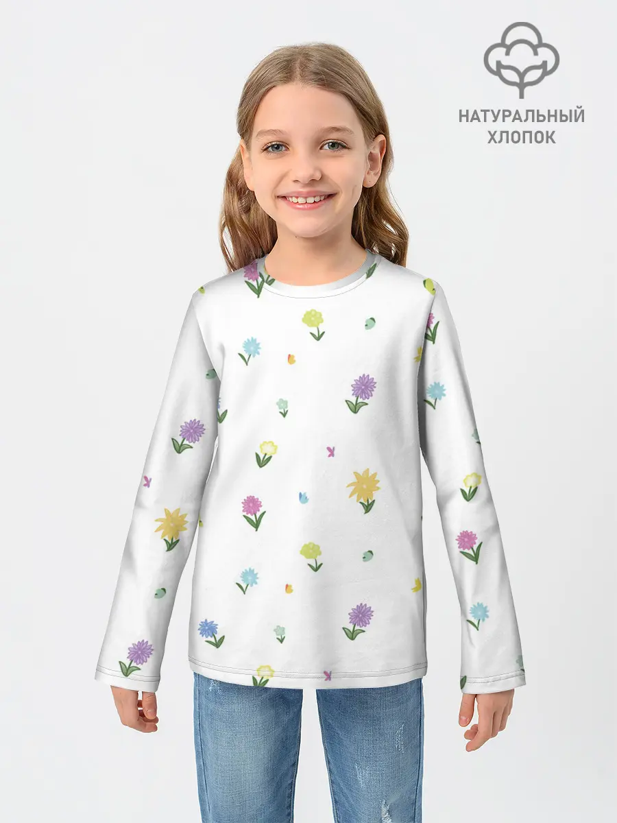 Детский лонгслив / Цветы и бабочки