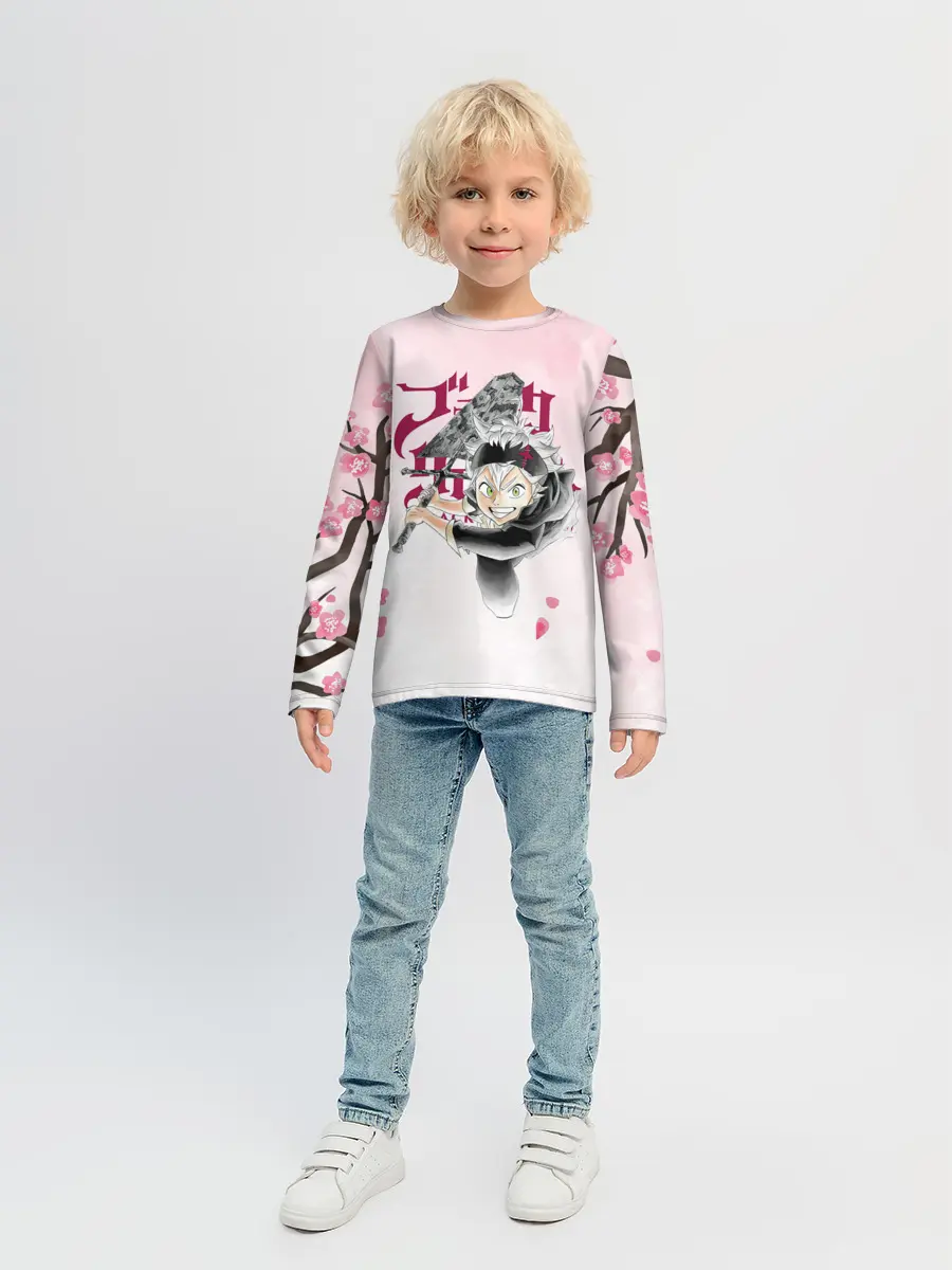Детский лонгслив / Чёрный клевер сакура Аста