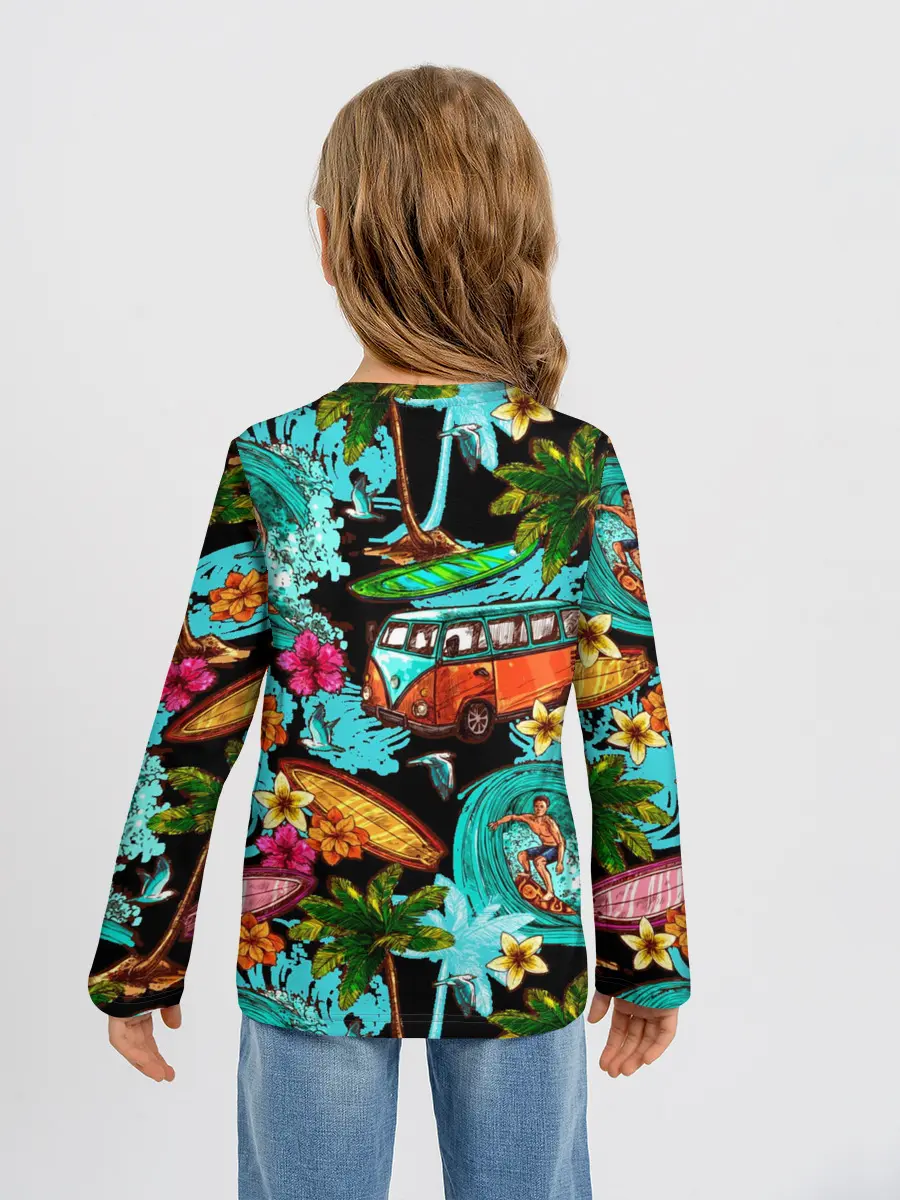 Детский лонгслив / Пальмы, волны, серфинг