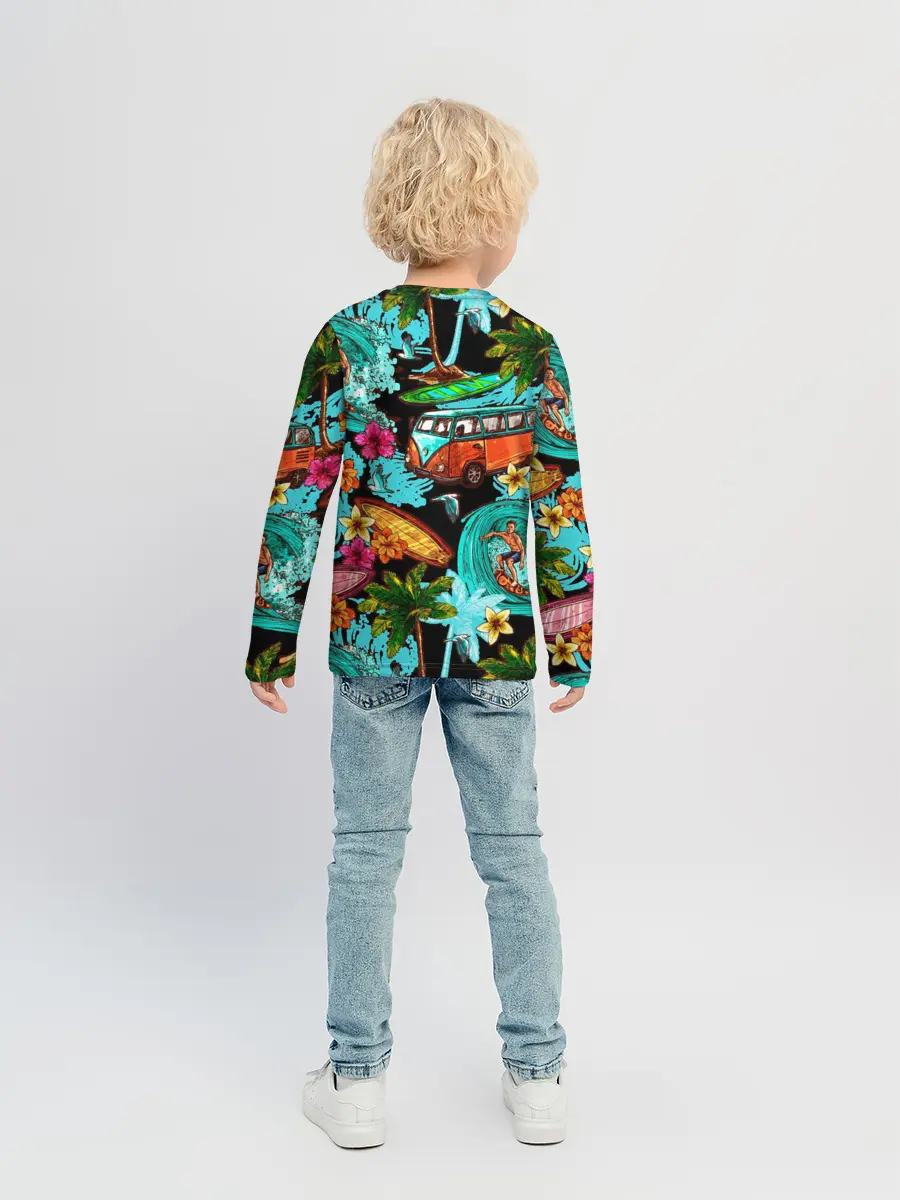 Детский лонгслив / Пальмы, волны, серфинг