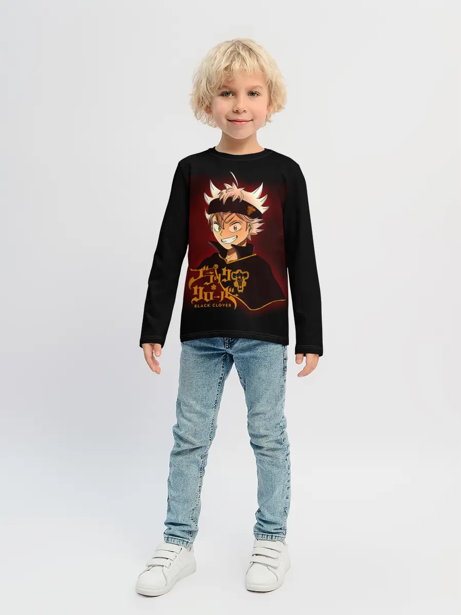 Детский лонгслив / Чёрный клевер улыбка Аста