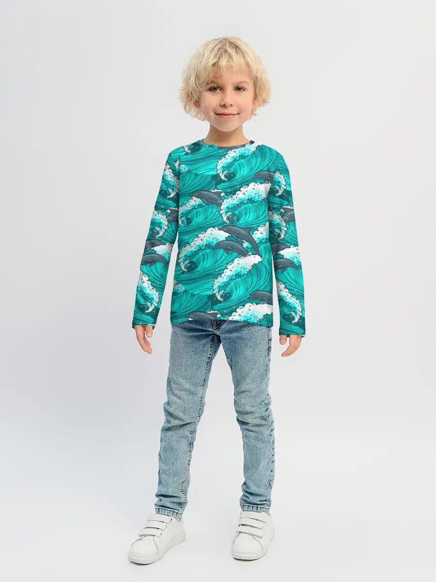 Детский лонгслив / Дельфины в море