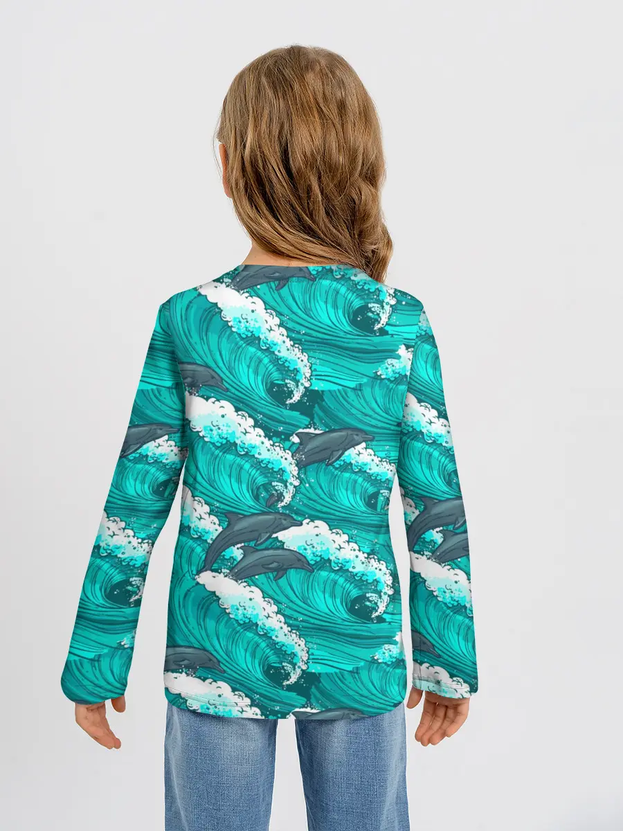 Детский лонгслив / Дельфины в море