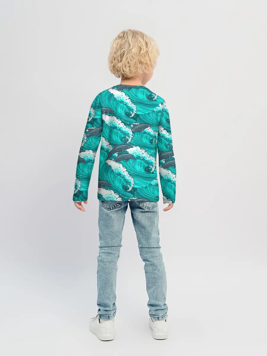 Детский лонгслив / Дельфины в море