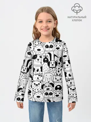 Детский лонгслив / Собаки черно-белое
