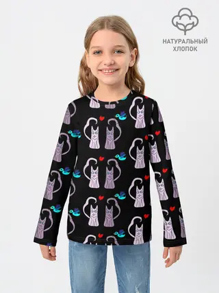 Детский лонгслив / Фиолетовые котики
