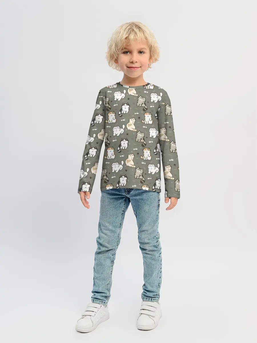Детский лонгслив / Кошечки с рыбками