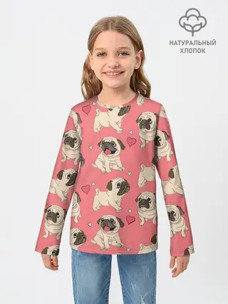 Детский лонгслив / Мопсики и Сердечки