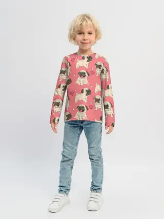 Детский лонгслив / Мопсики и Сердечки