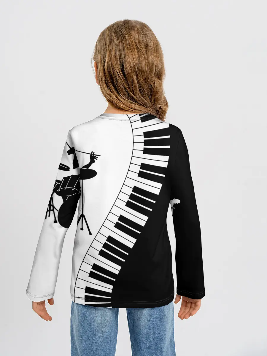 Детский лонгслив / Черно Белое пианино