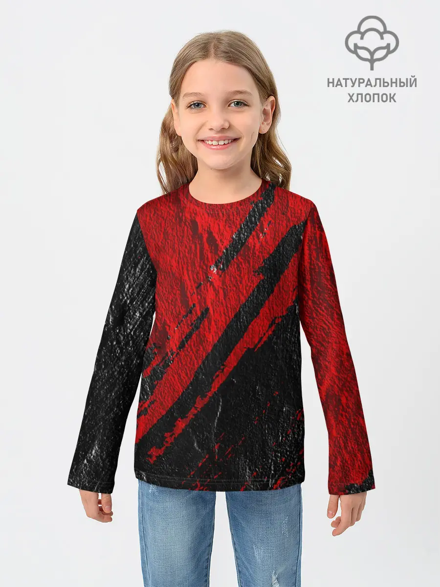 Детский лонгслив / Красное чёрное 3D