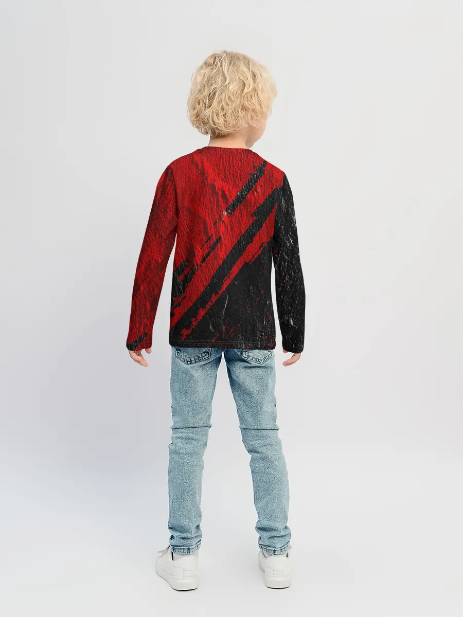 Детский лонгслив / Красное чёрное 3D