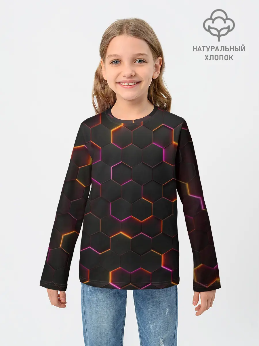 Детский лонгслив / НЕОН СОТЫ 3D