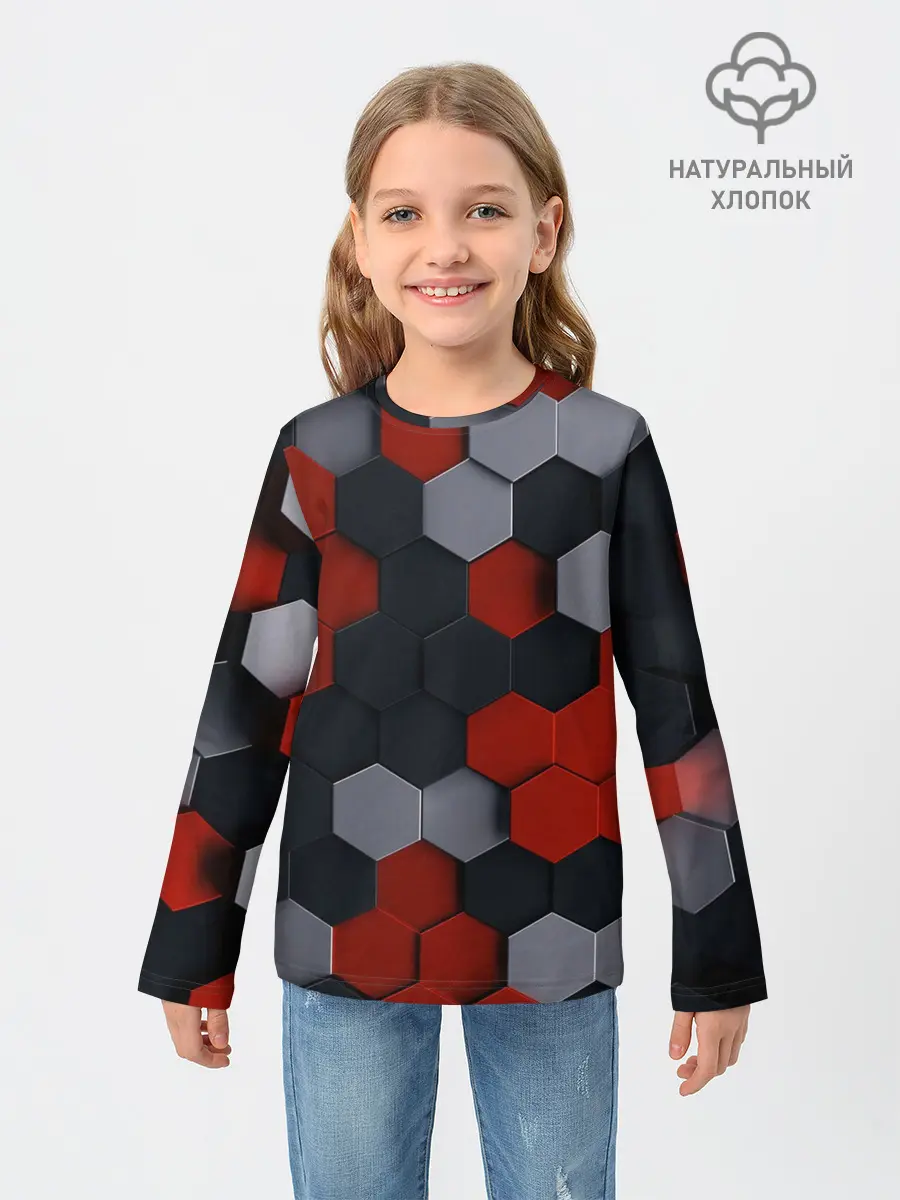 Детский лонгслив / РАЗНОЦВЕТНЫЕ СОТЫ 3D