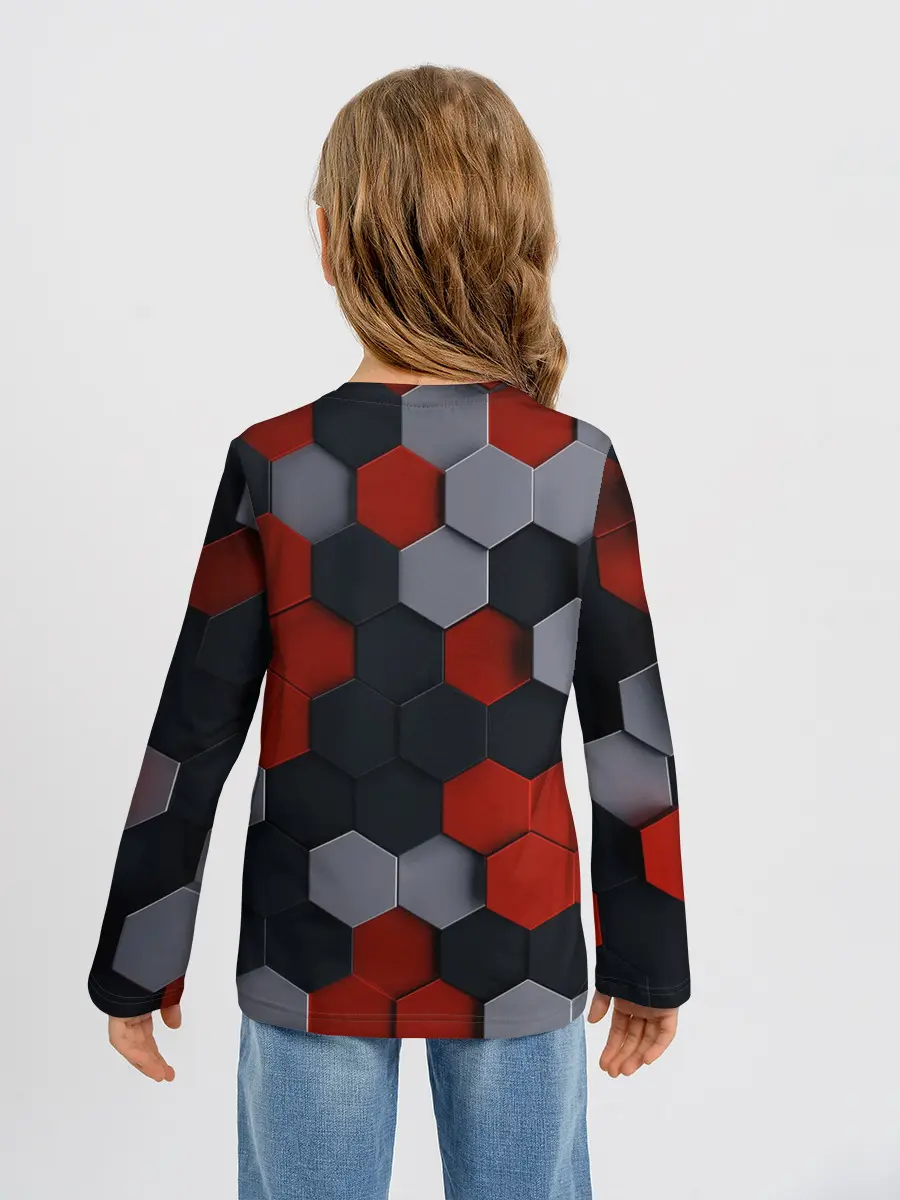 Детский лонгслив / РАЗНОЦВЕТНЫЕ СОТЫ 3D