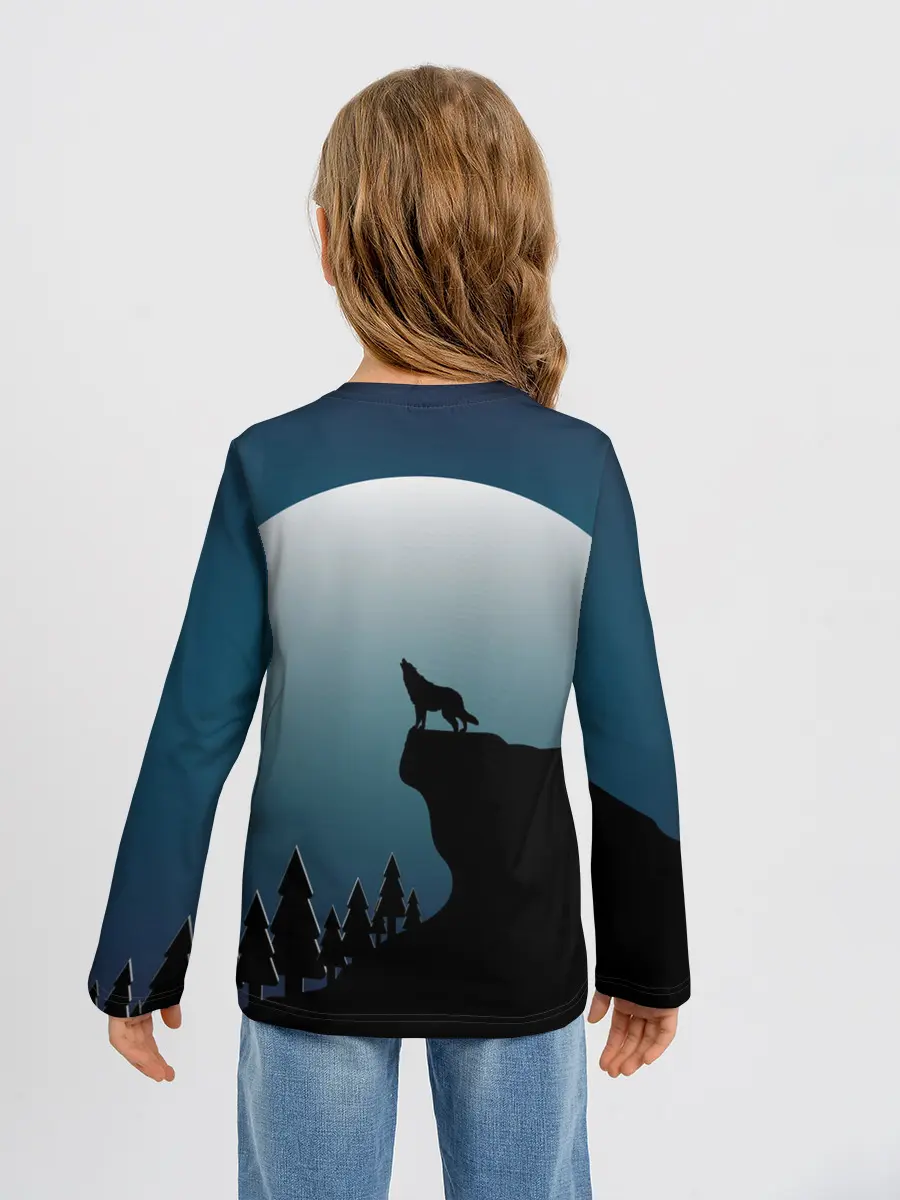 Детский лонгслив / ВОЛК И ЛУНА 3D