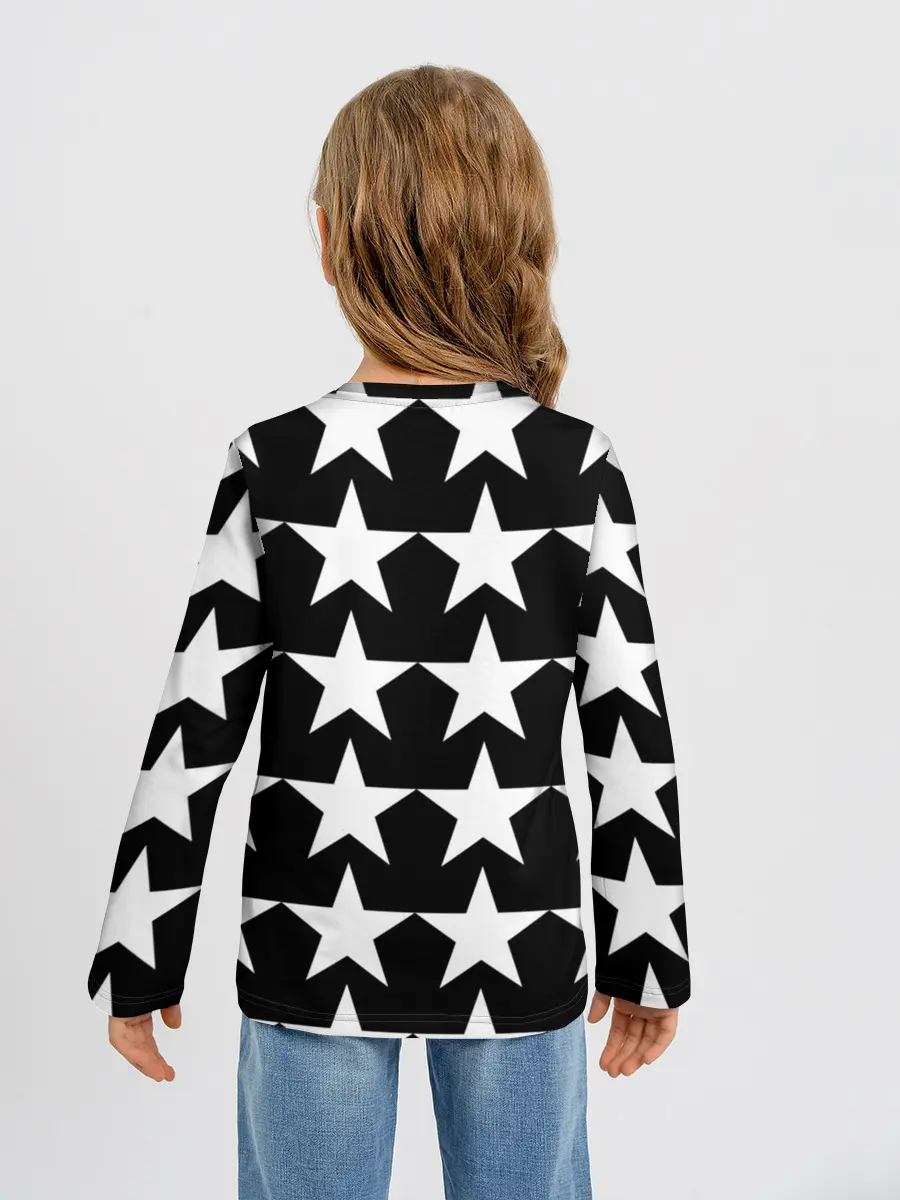 Детский лонгслив / Белые звёзды на чёрном фоне