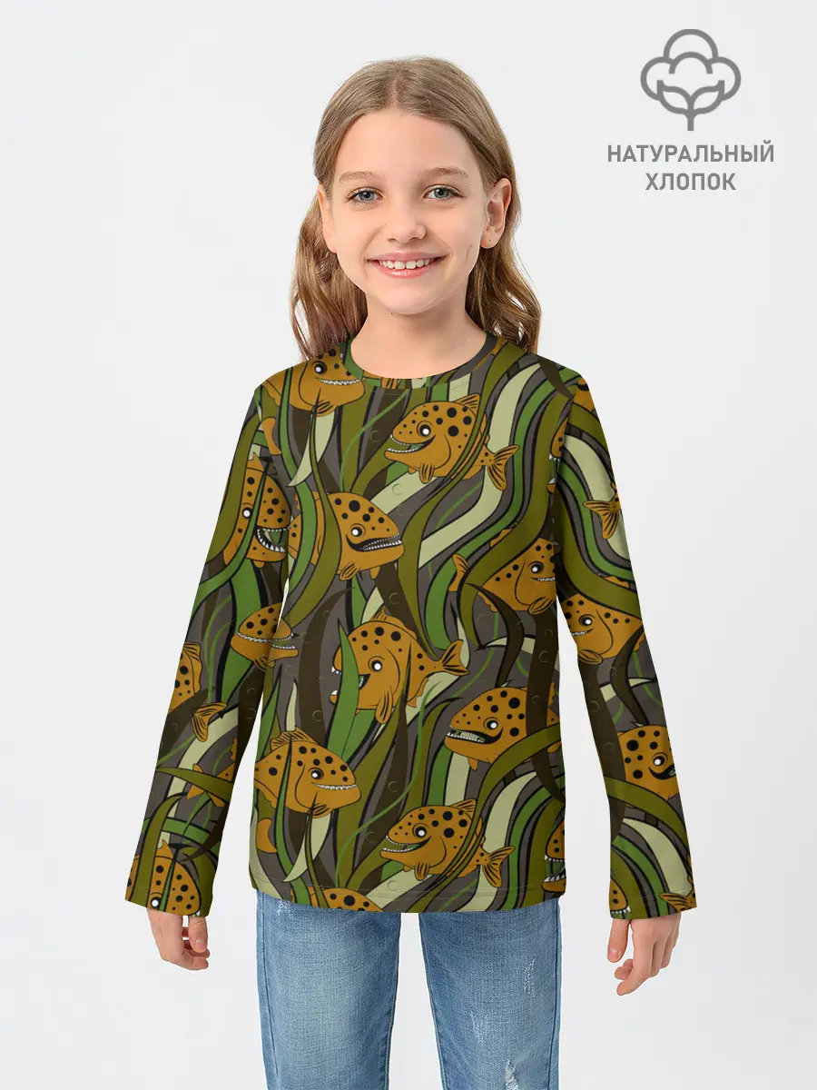 Детский лонгслив / Пираньи камуфляж