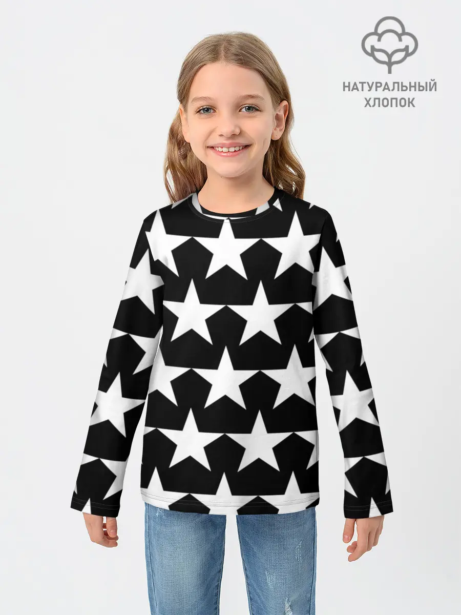 Детский лонгслив / Белые звёзды на чёрном фоне 2