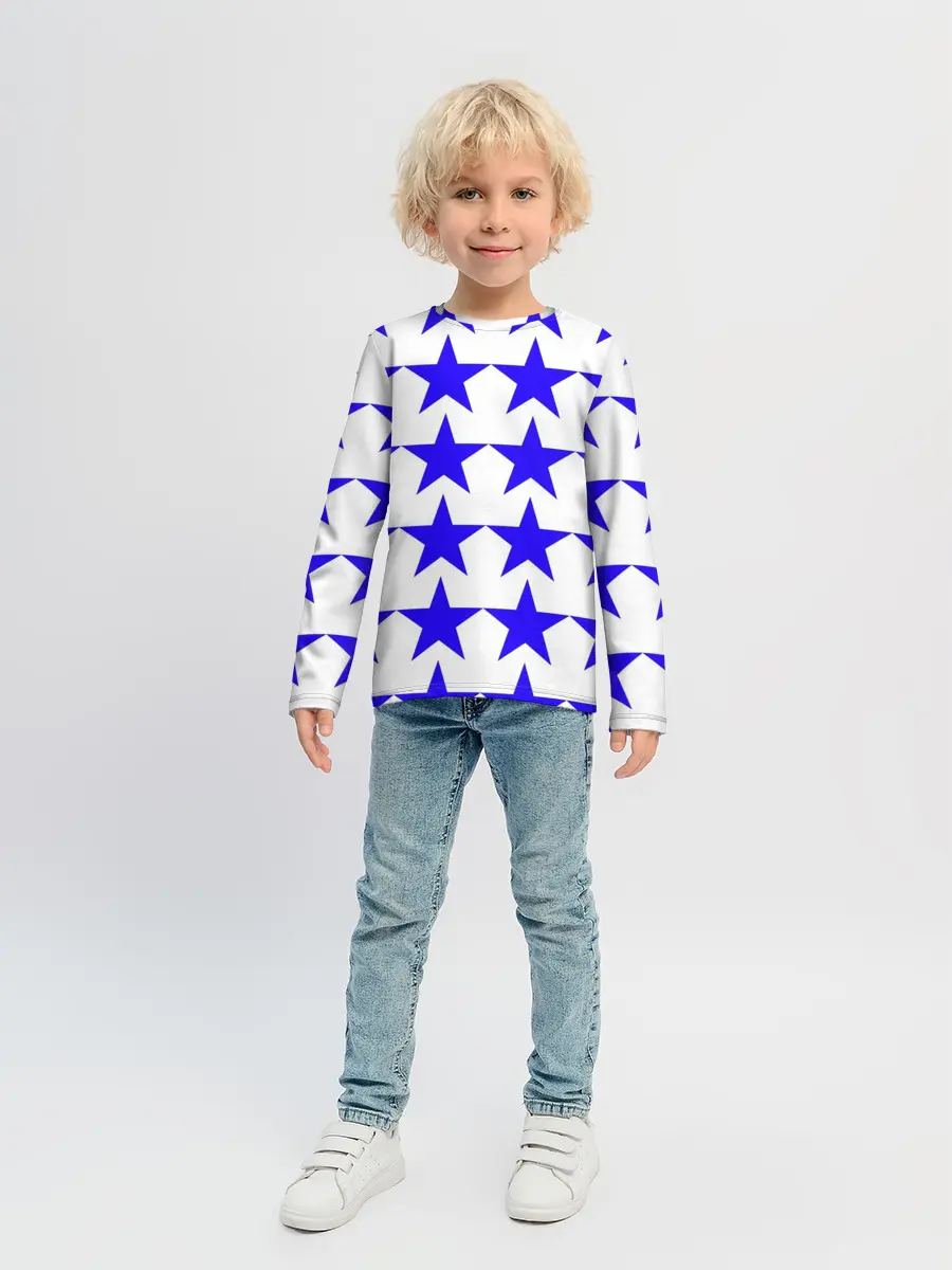 Детский лонгслив / Синие звёзды на белом фоне