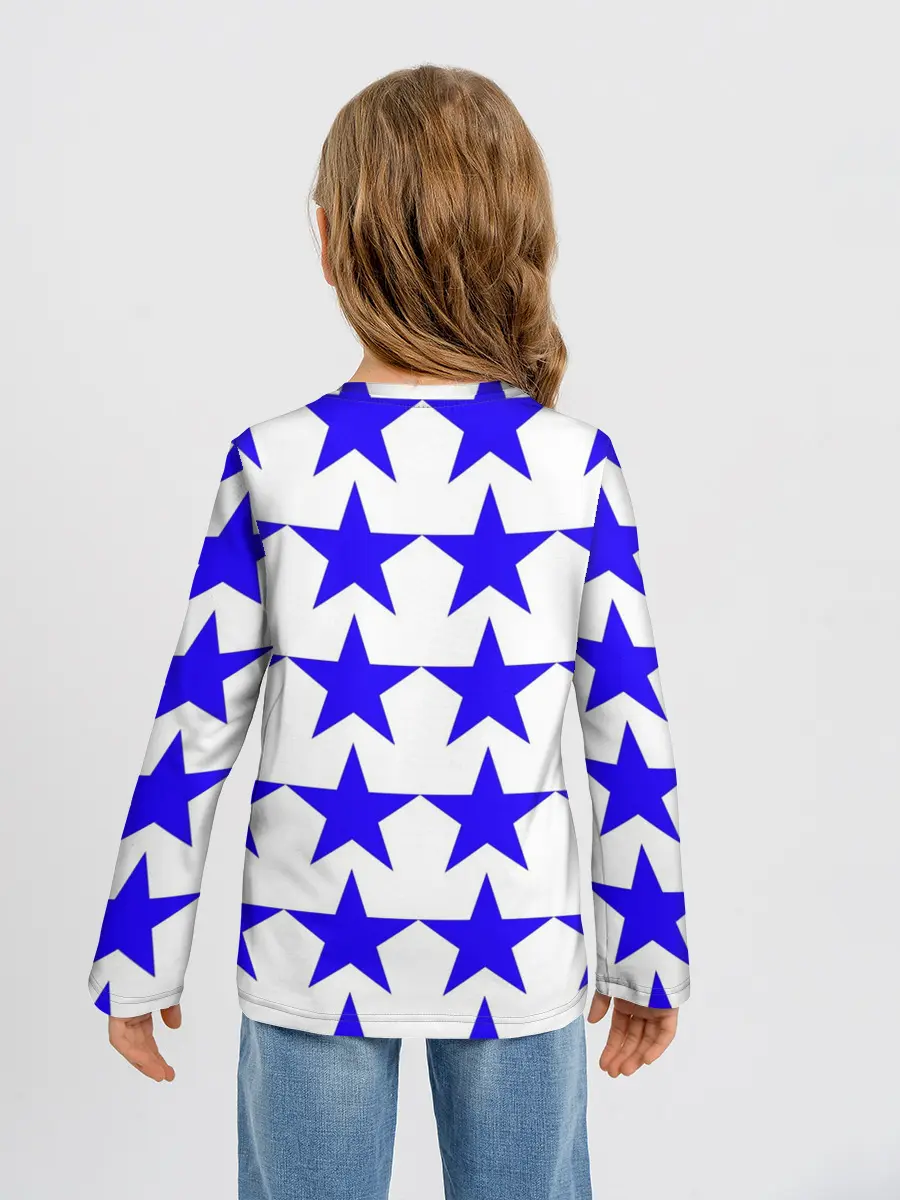 Детский лонгслив / Синие звёзды на белом фоне