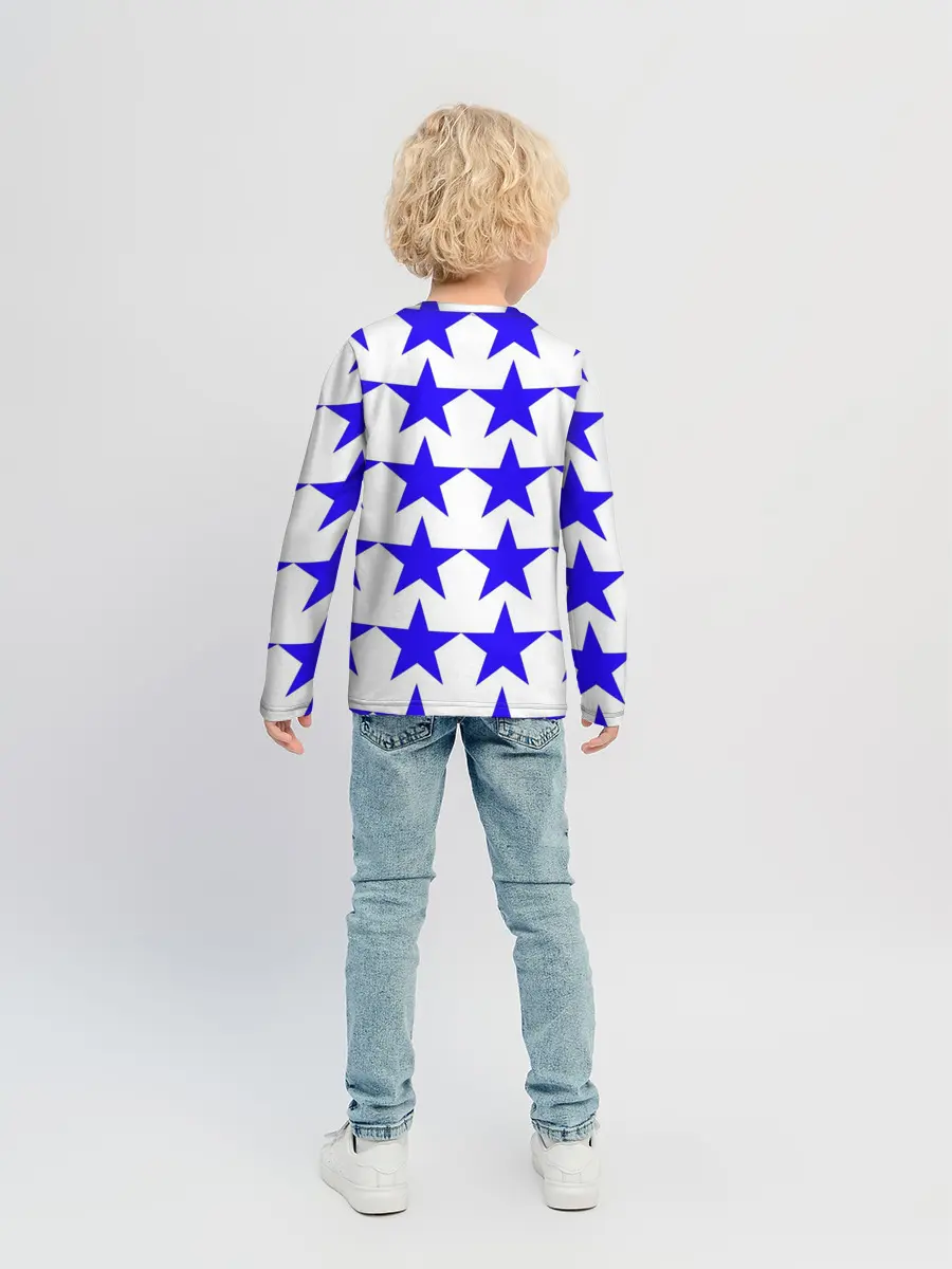 Детский лонгслив / Синие звёзды на белом фоне