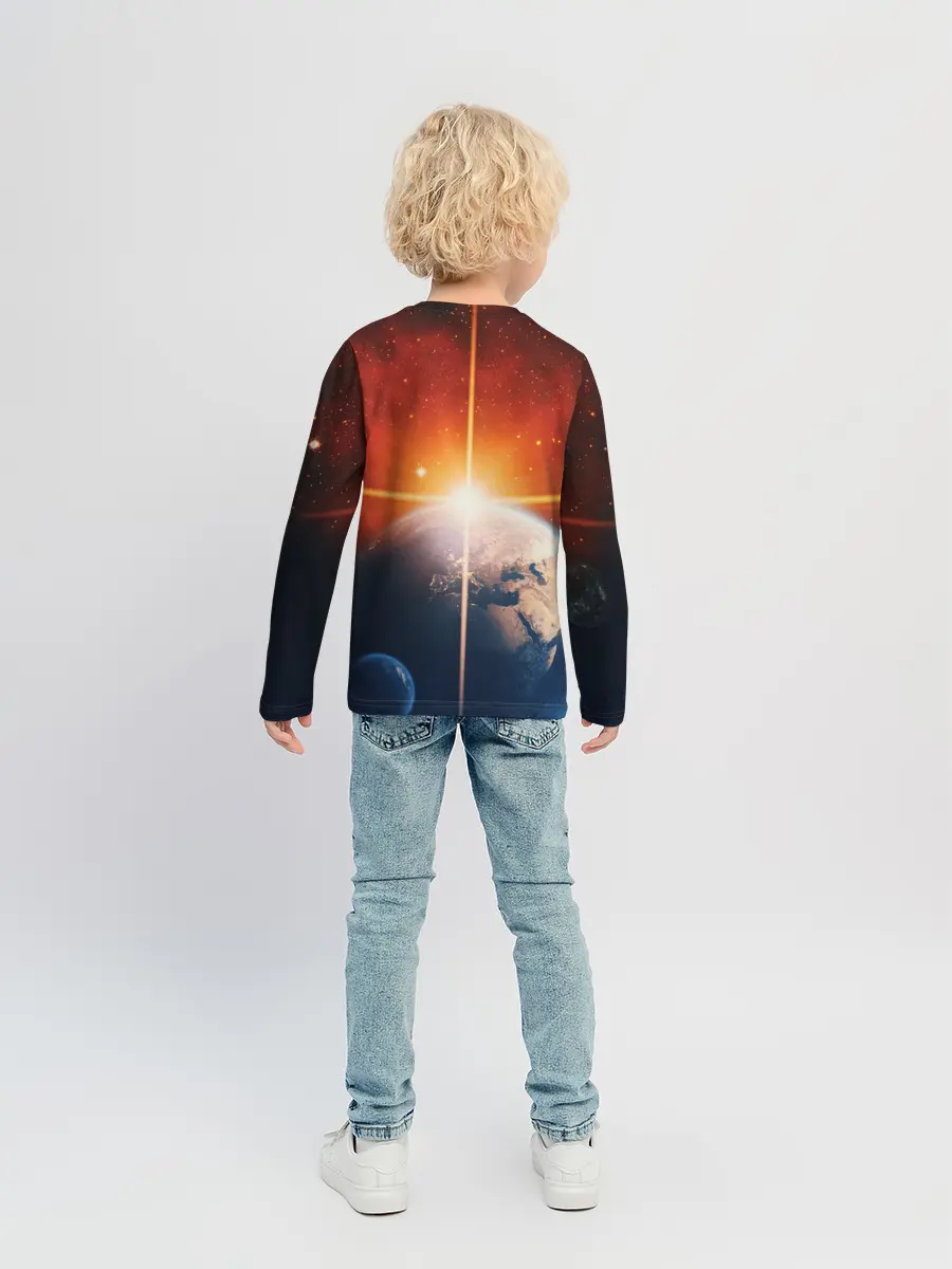 Детский лонгслив / Космос земля 3D