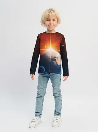 Детский лонгслив / Космос земля 3D